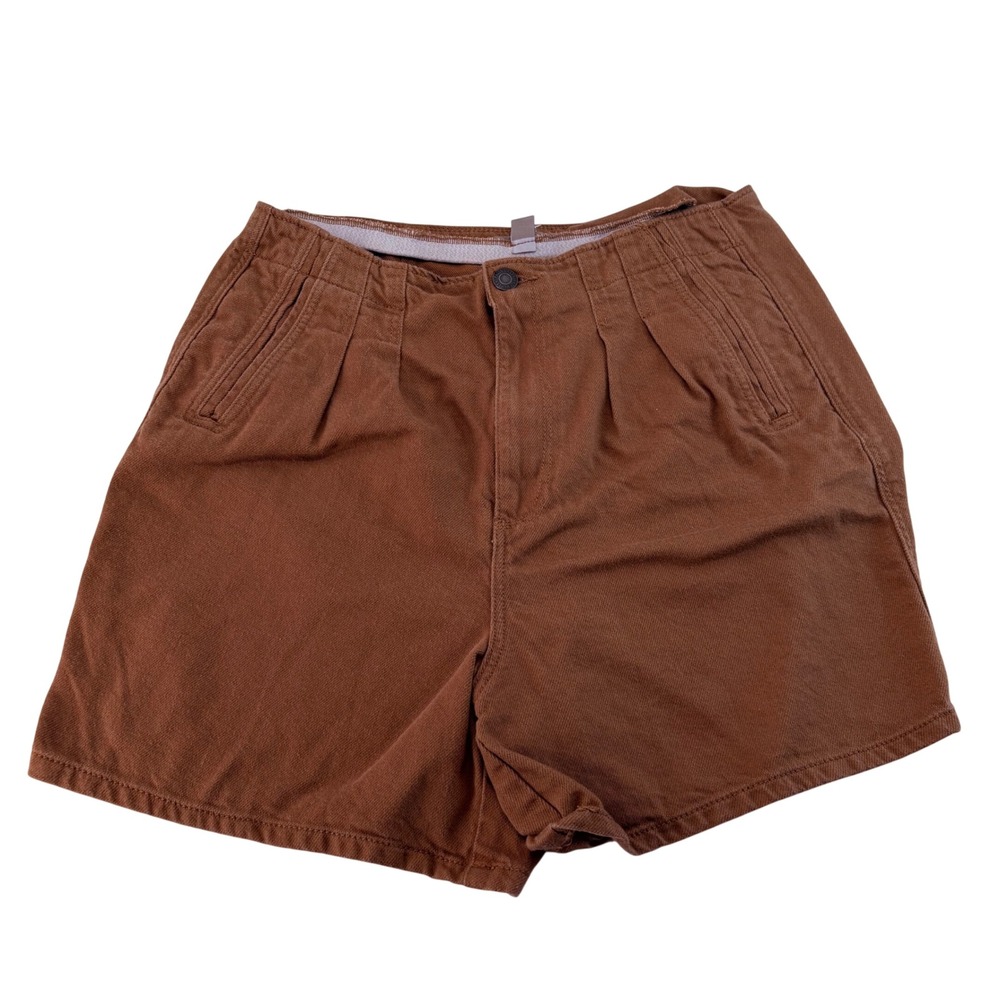 Falls Creek Womens Rust Brown Pleated High Waisted Cotton Blend Shorts Size 10